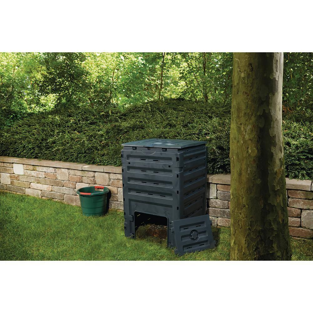 Exaco 120 Gallons Polyethylene Plastic Outdoor Stationary Composter with Latching Lid