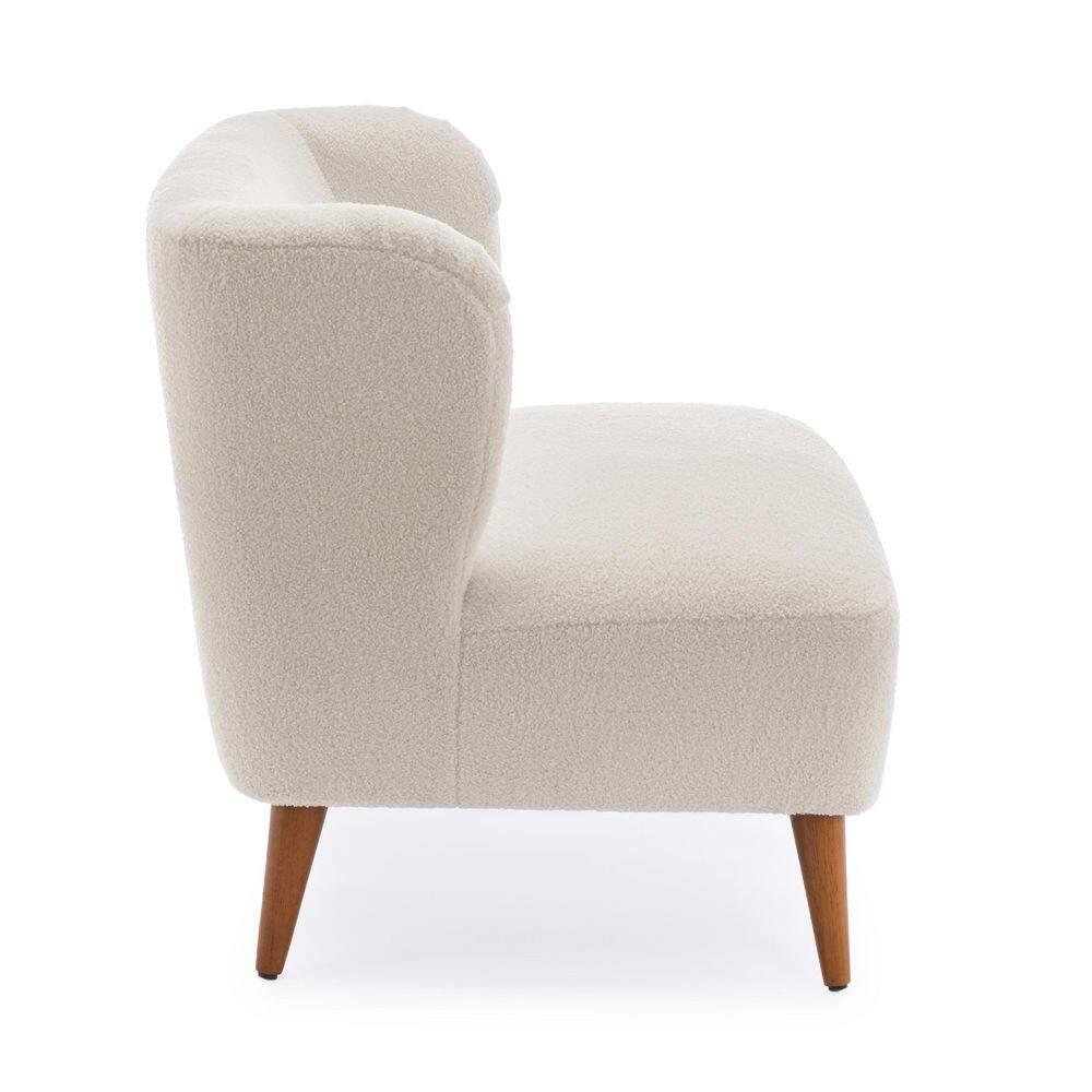 Comfort Pointe Vesper Boucle Accent Chair Milky White: Armless, Wingback, Wood Legs, Foam Cushion