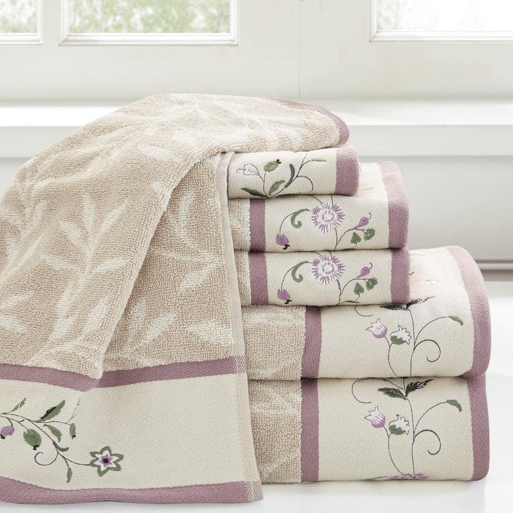 Madison Park Raheem Purple Embroidered Cotton Jacquard Purple Towel Set - Includes 2 Bath Towels, 2 Hand Towels, 2 Wash Cloths (Set of 6)