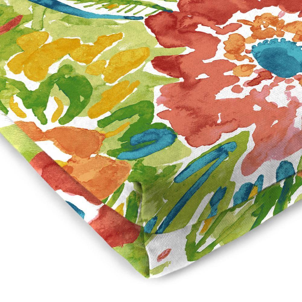 Jordan Manufacturing 48" x 18" Sun River Garden Multicolor Floral Rectangular Outdoor Settee Swing Bench Cushion with Ties
