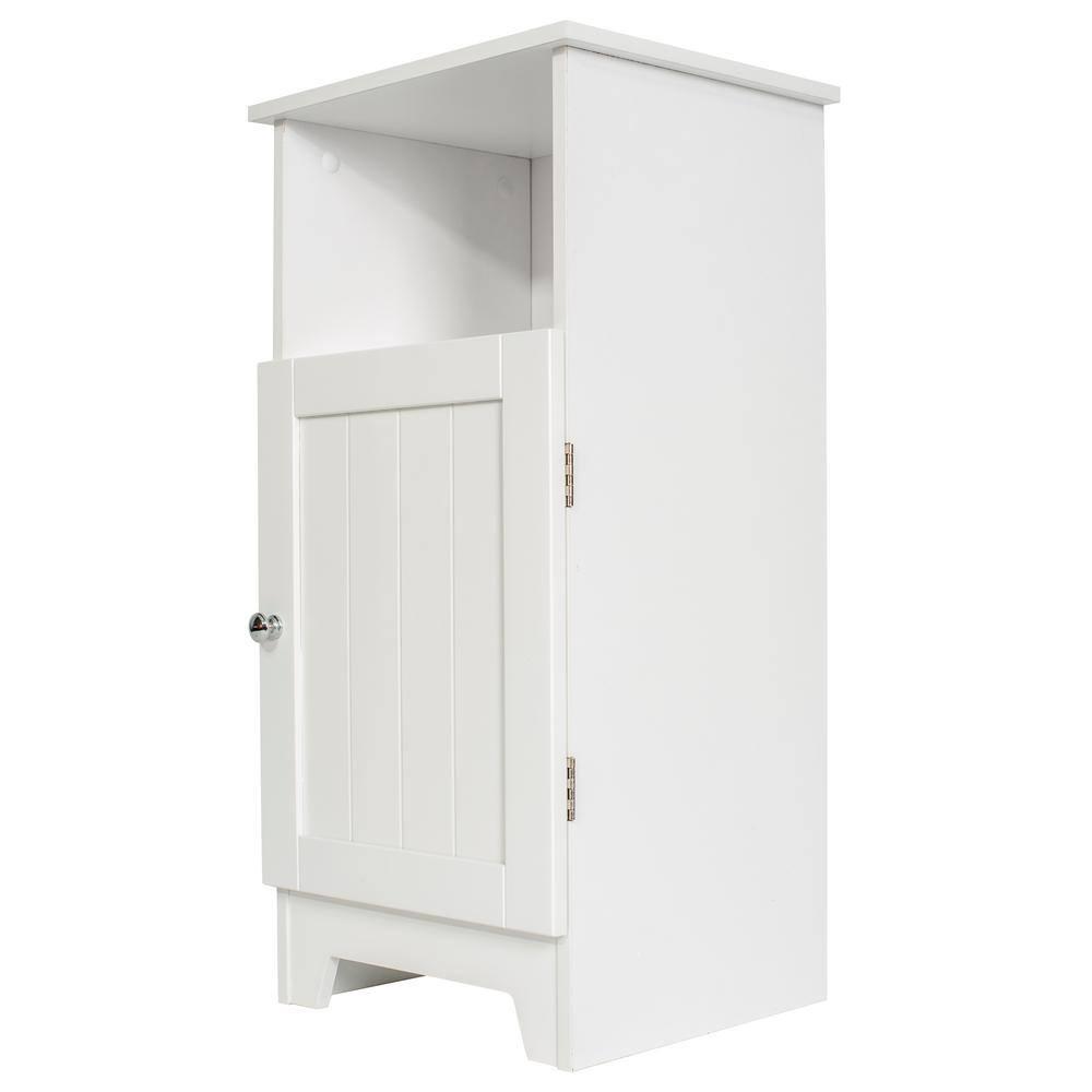 Redmon Freestanding Single Door Beadboard Floor Cabinet, Multi Room, Small Bathroom Storage, 13.25 Inch Width x 11.75 Inch Depth x 27.75 Inch Height, White Enamel Finish