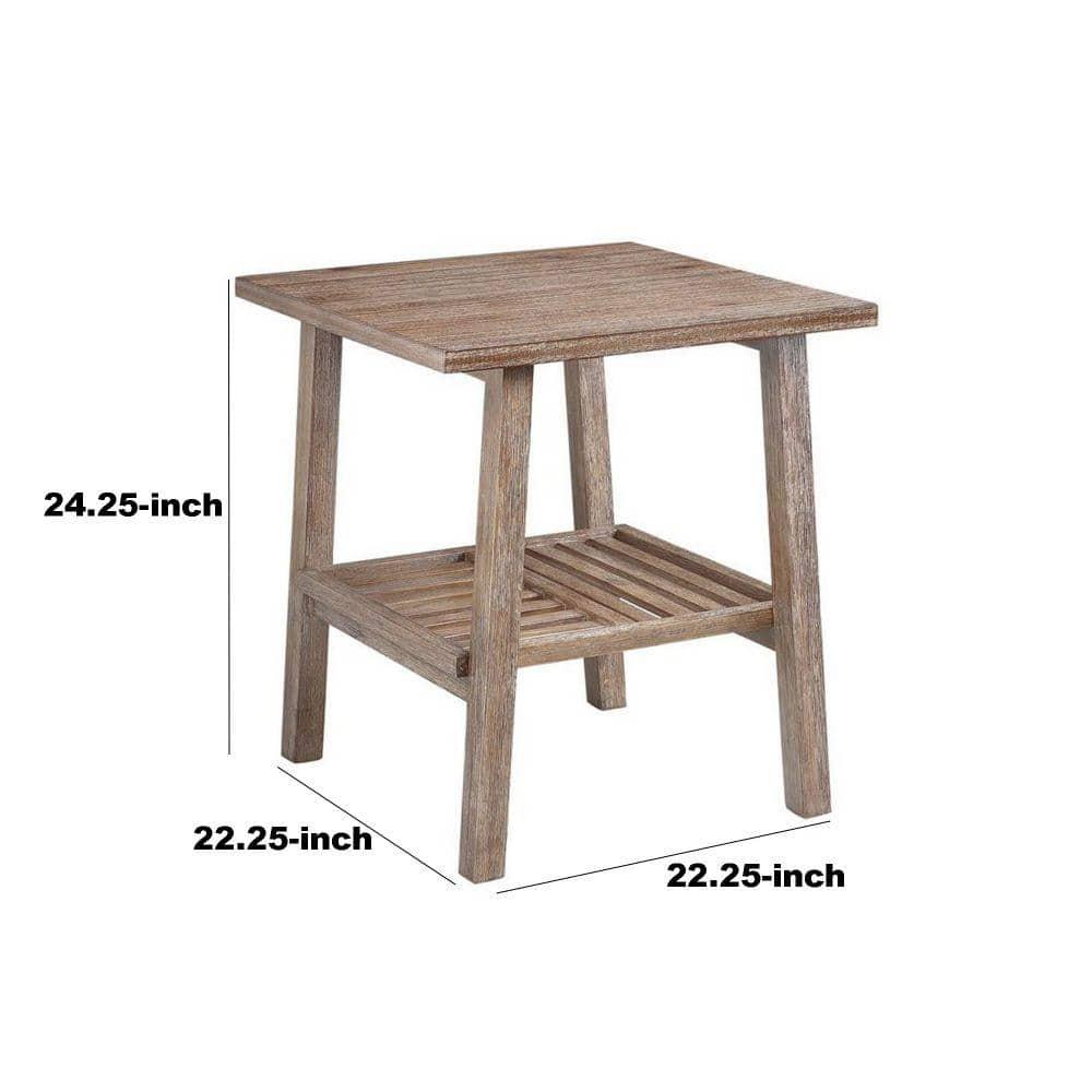 BenJara Farmhouse Wooden End Table with Slatted Bottom Shelf, Rustic Brown