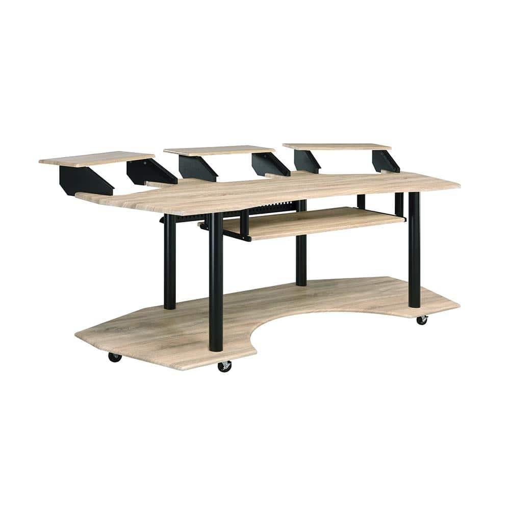 Acme Furniture Eleazar 3 Stands Computer Desk Natural Oak: Metal Frame, Veneer Surface, Hutch Storage