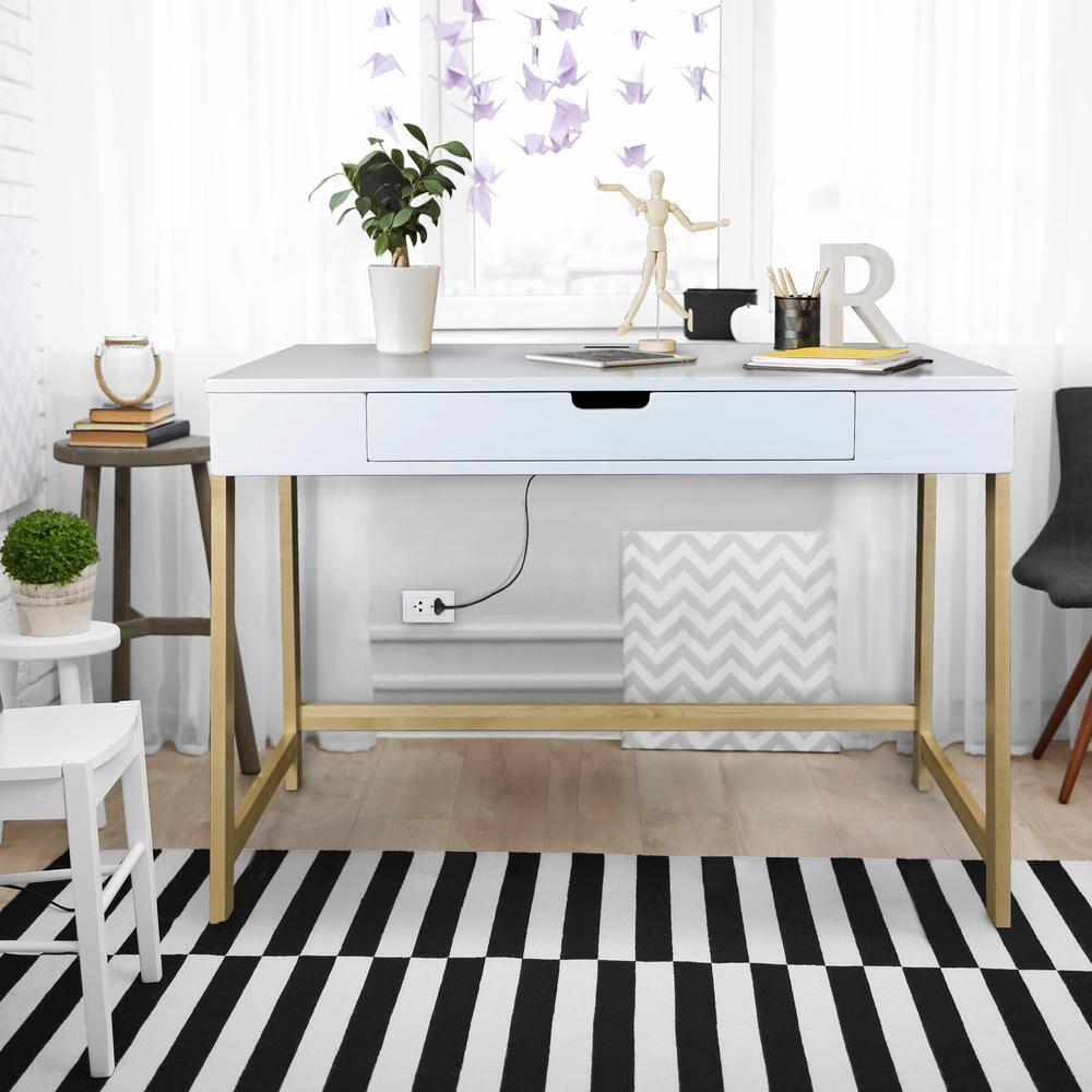Indoor Furniture Neorustic Smart Desk With Usb Ports - Two-Tone (White,Natural)