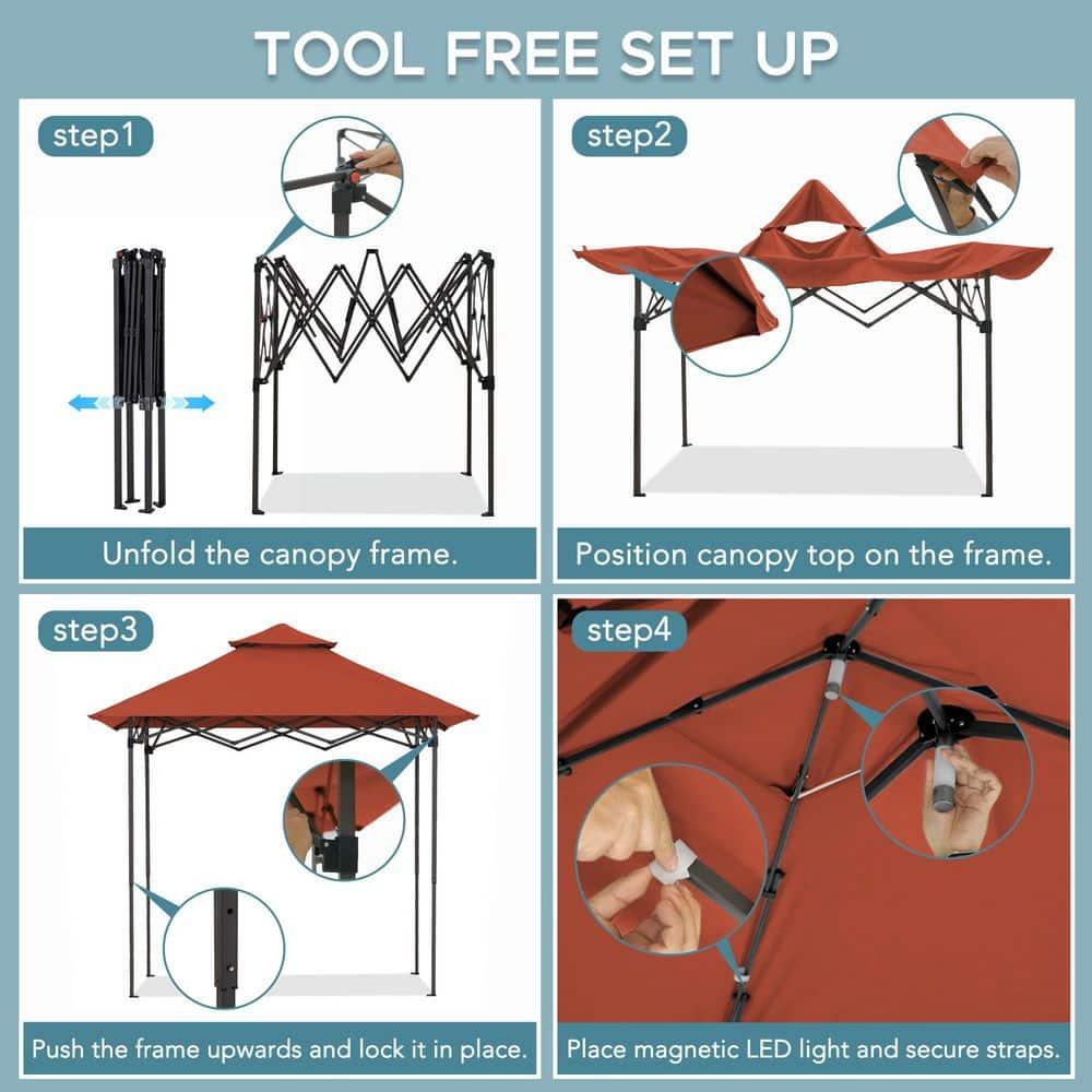 Sunjoy SUNJOY 8' x 5'  Pop up Grill Gazebo Double Tiered Outdoor Gazebo Standing-Height Canopy with Magnetic LED Light, Adjustable Ceiling Height, for BBQ,Picnics, Outdoor Events