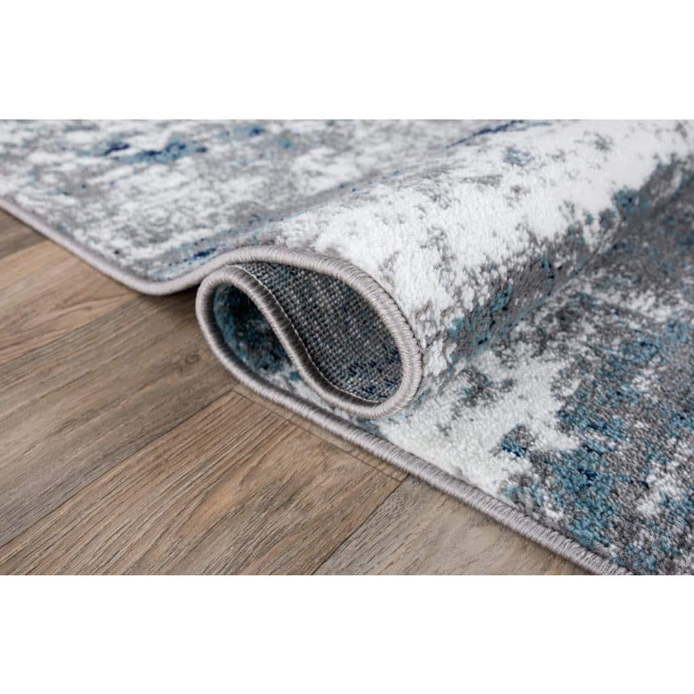 World Rug Gallery Distressed Abstract Watercolor Blue 2' x 3' Area Rug