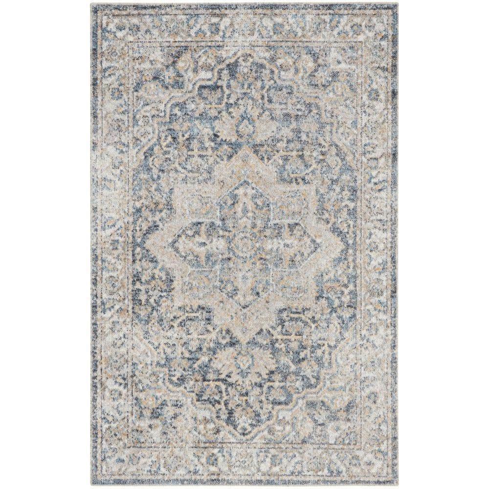 Nourison Astra Machine Washable Vintage Medallion Indoor Rug Grey/Blue 2'2" x 4'