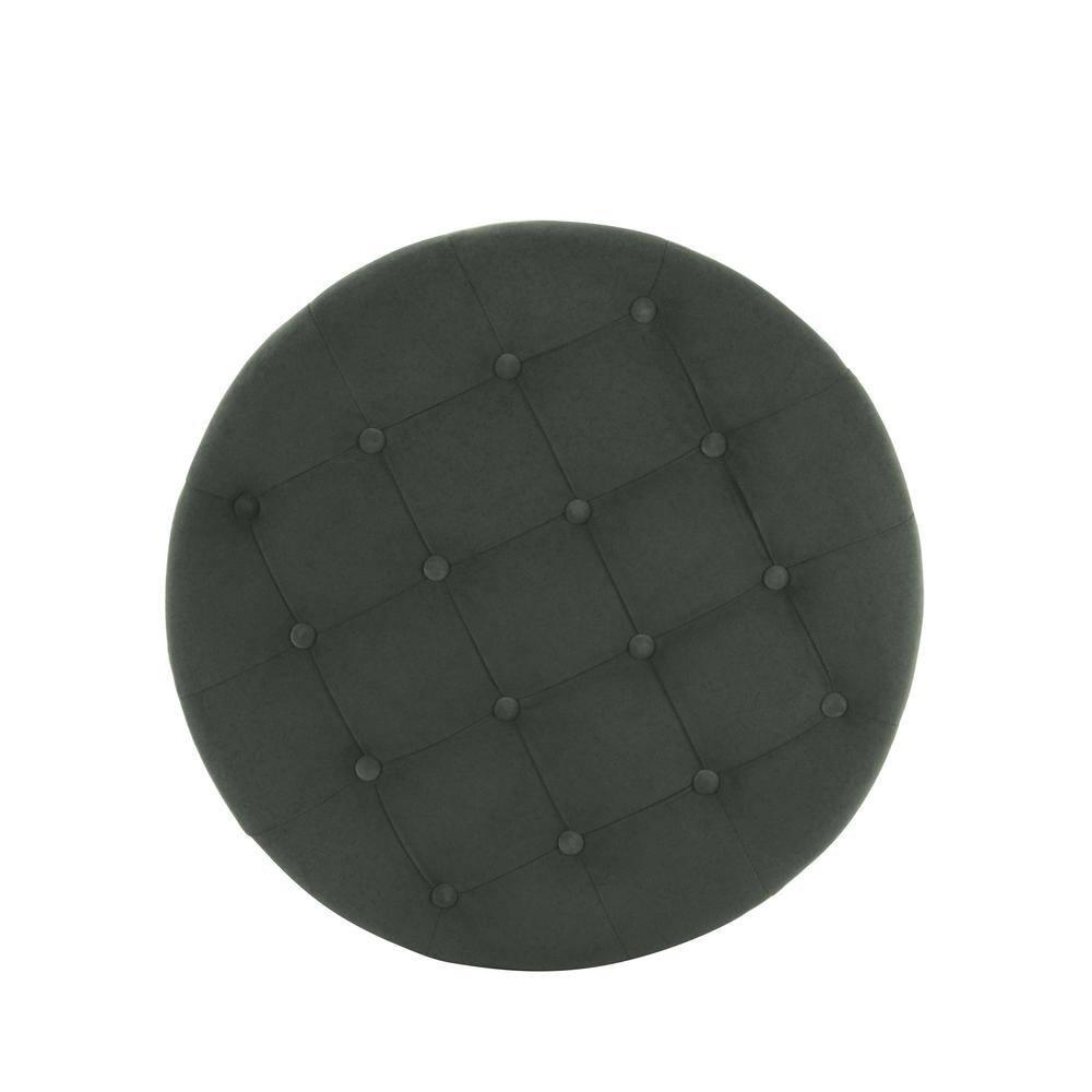 Tufted Round Storage Ottoman Loden Green Velvet - HomePop: Velvet Footstool, Honey Oak Legs, 250lb Capacity