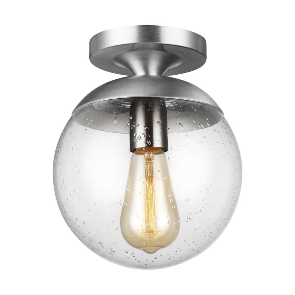 Satin Aluminum Globe Semi-Flush Mount with Clear Seeded Glass