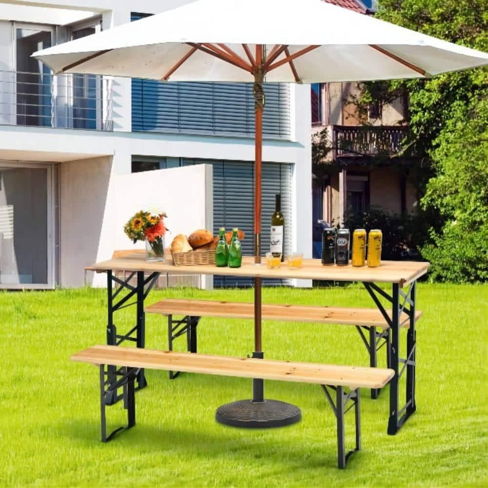 Costway 66.5" Outdoor Folding Wood Picnic Table Height Adjustable Metal Frame