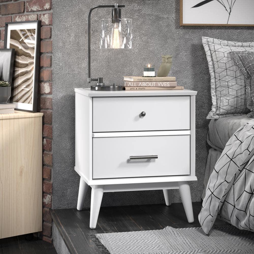 George Oliver Preston 26"H Modern 2-Drawer Nightstand with USB Ports and Flared Legs