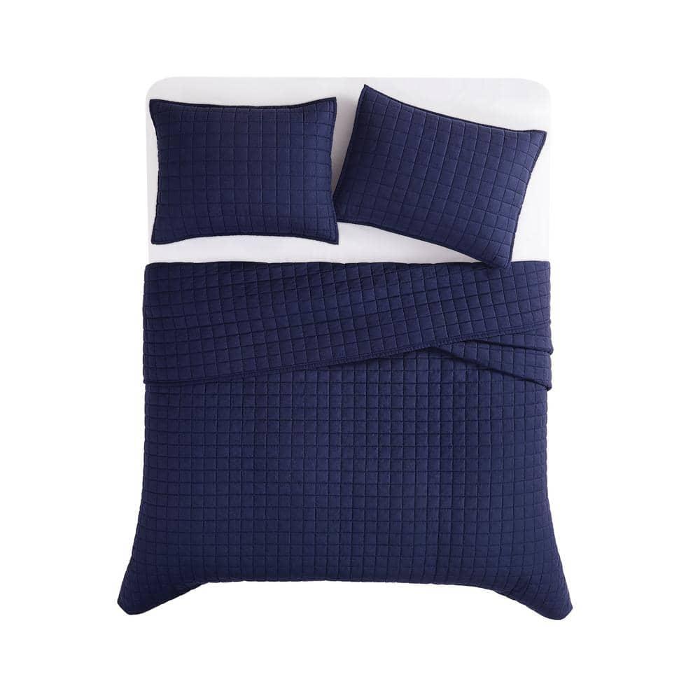 Brooklyn Loom 3pc Full/Queen Flax Linen Quilt Set Navy Blue