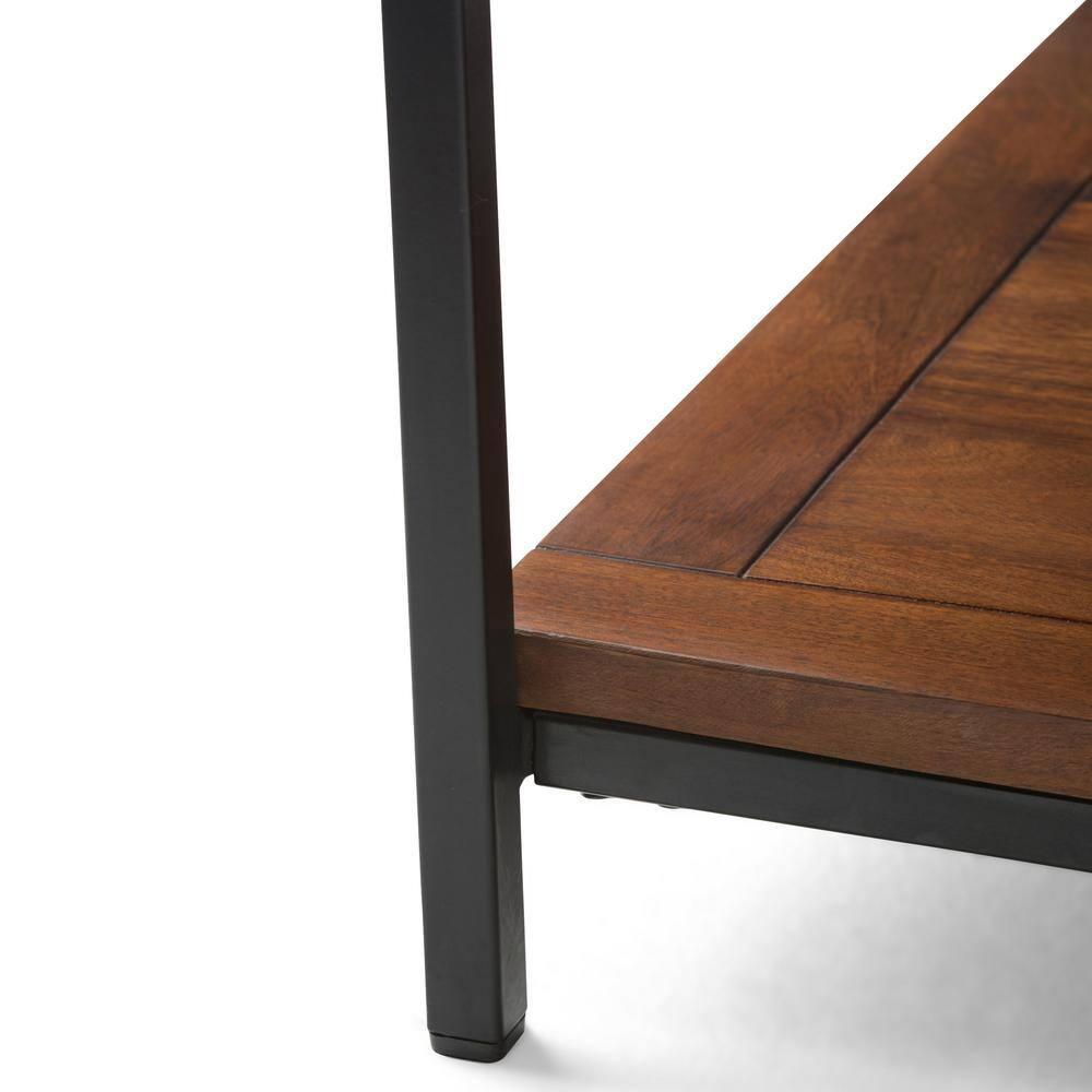 Simpli Home Skyler 34"W Solid Mango Wood Industrial Square Coffee Table with Open Shelf and Metal Frame