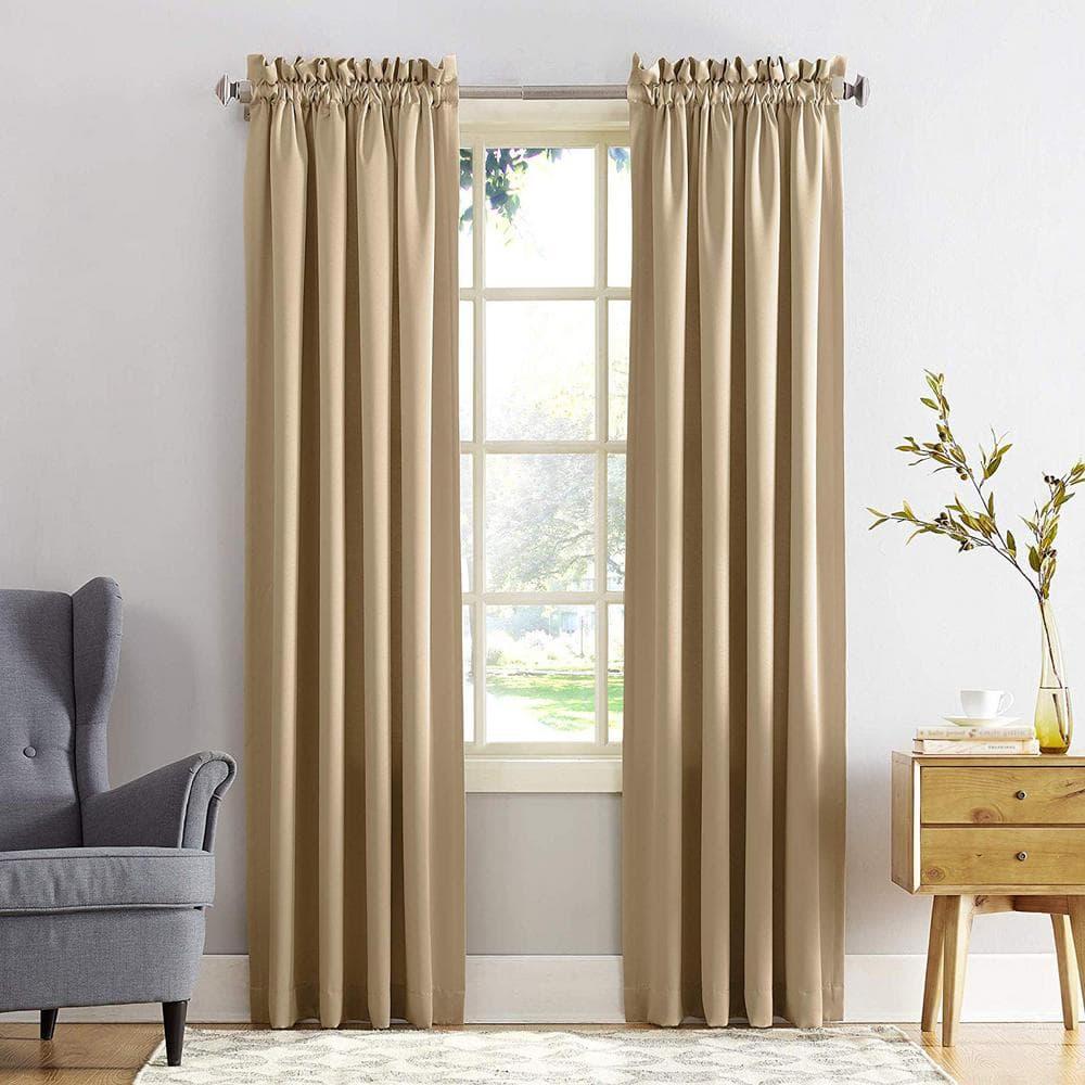 54"x95" Sun Zero Room Darkening Seymour Rod Pocket Curtain Panel Taupe: Energy Efficient, Noise Reduction, Thermal Insulated