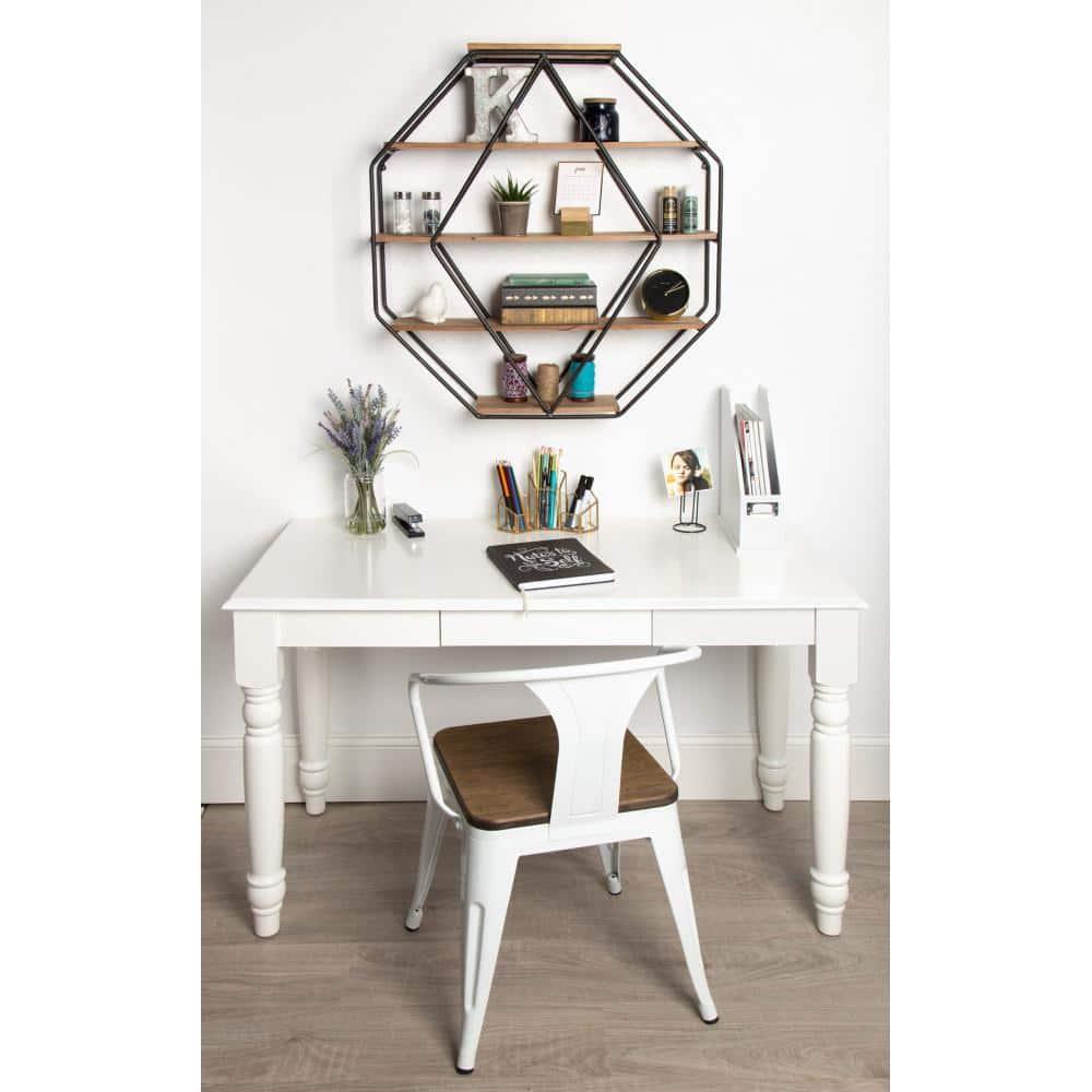 Kate & Laurel All Things Decor Wall Shelf Octagon Shaped Walnut/Black: 5-Tier Metal Floating Decorative Shelving