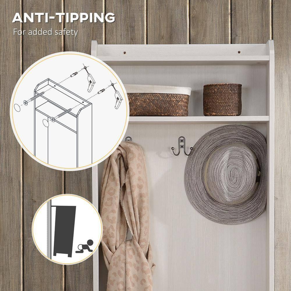 HOMCOM Rustic Hall Tree with Shoe Storage Bench, Entryway Bench with Coat Rack, Accent Coat Tree with Storage Shelves for Hallway, Mudroom, White