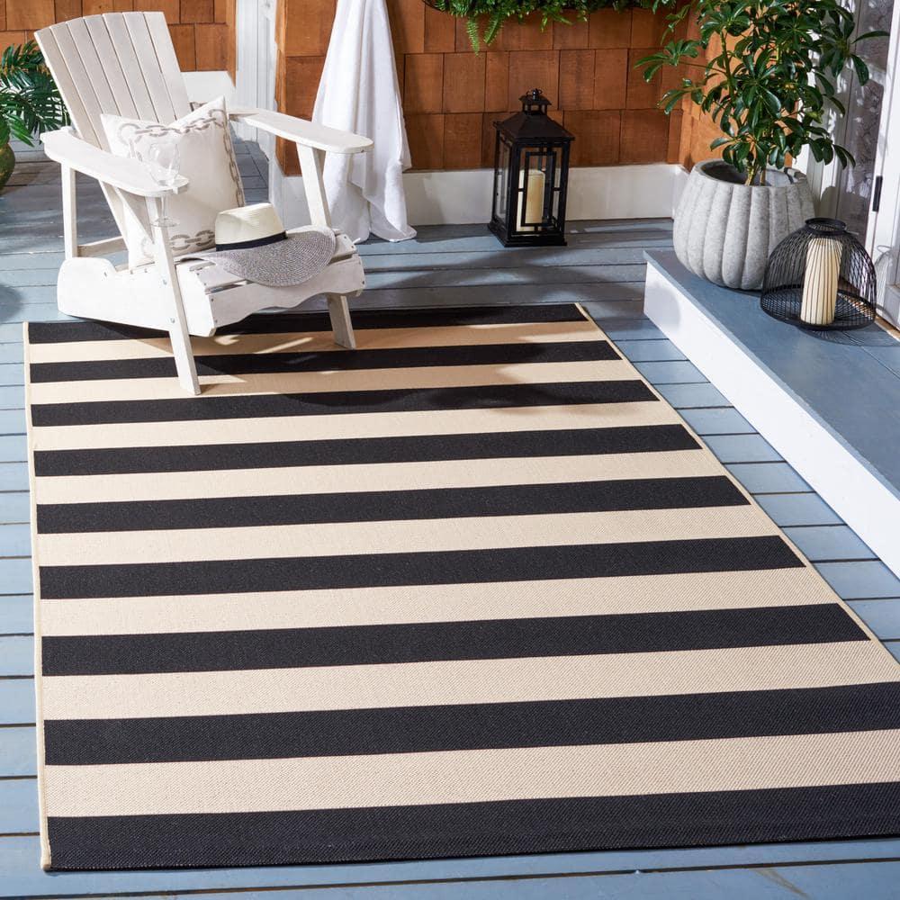 Courtyard CY6812 Power Loomed Indoor/Outdoor Area Rug - Beige/Black - 5'3"x7'7" - Safavieh.