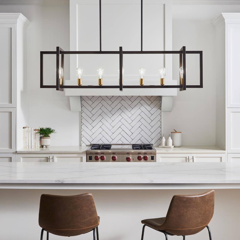 Finnegan New World Bronze Geometric 7-Light Island Chandelier