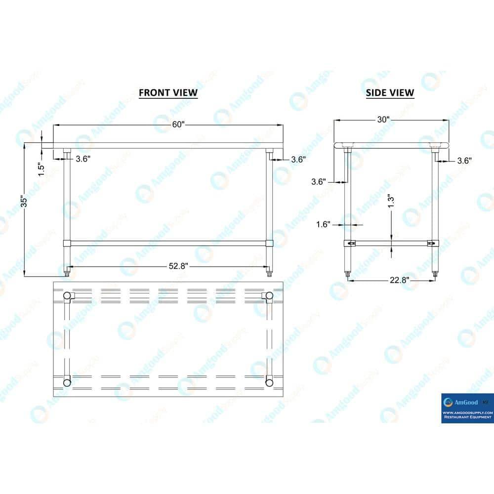 Amgood Stainless Steel Open Base Work Table