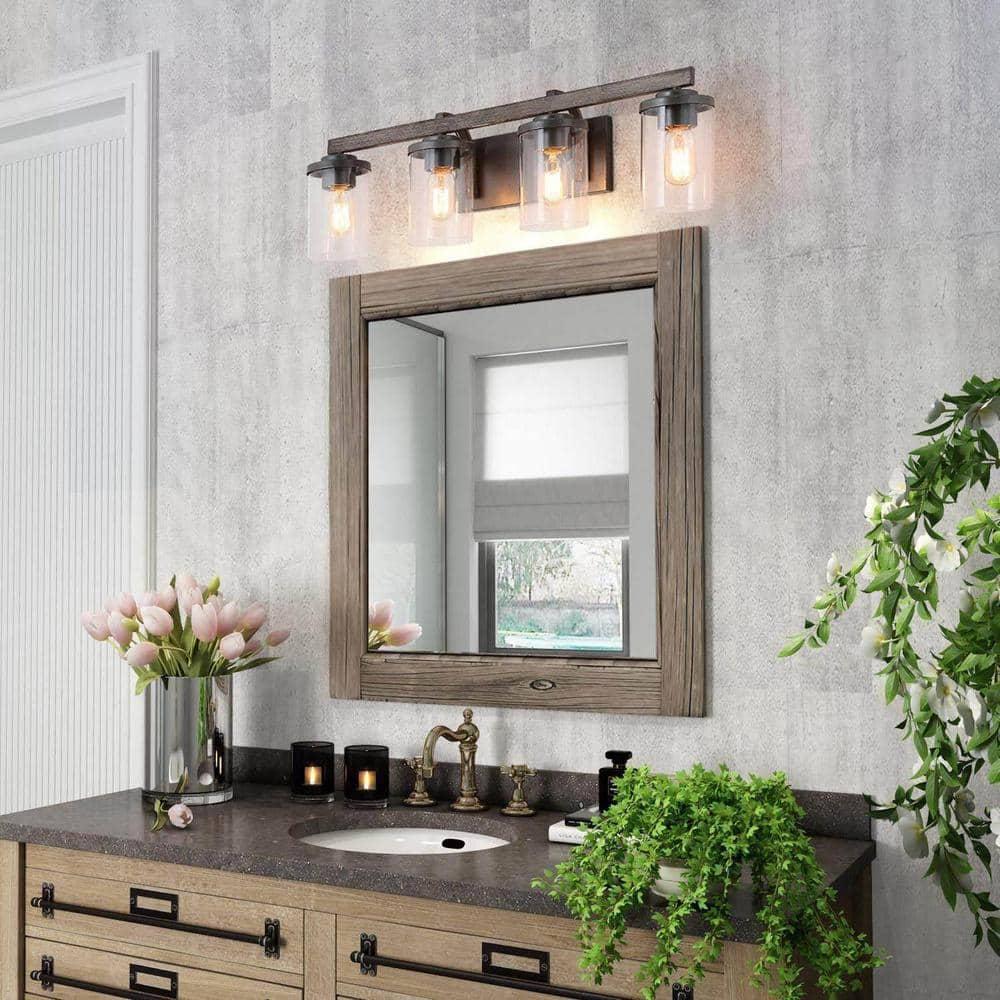 LNC Rustic Industrial Faux Wood 4-Light Black Finish Wall Fixture for Bathroom Glass Shades 4 Count