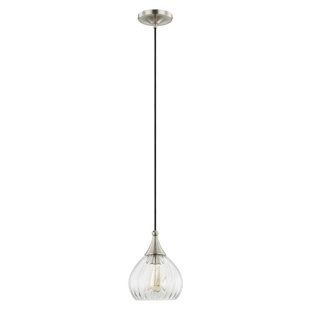 Livex Lighting 7" 1-Light Clear Glass & Metal Single Pendant in Brushed Nickel