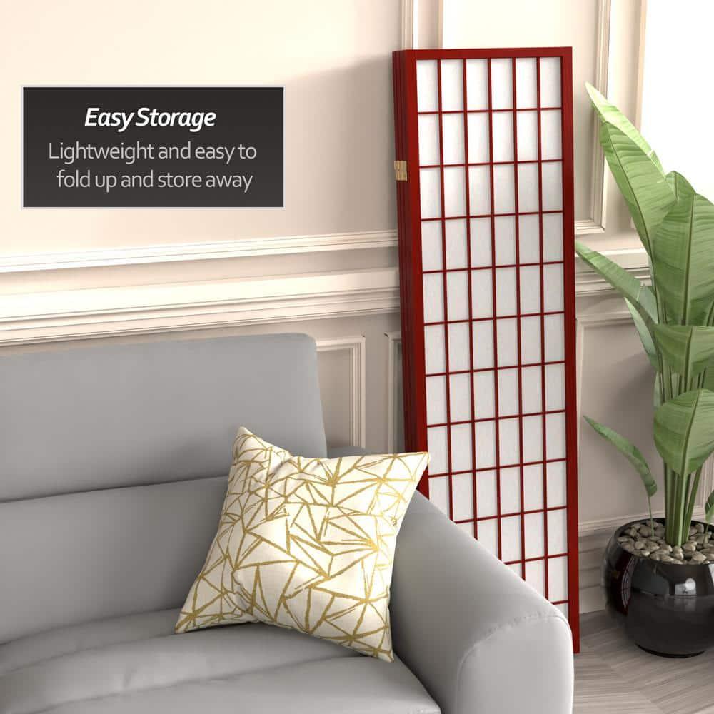 5 ft. Tall Window Pane Shoji Screen - Rosewood (3 Panels): Oriental Furniture, Hardwood Frame, Metal Hardware