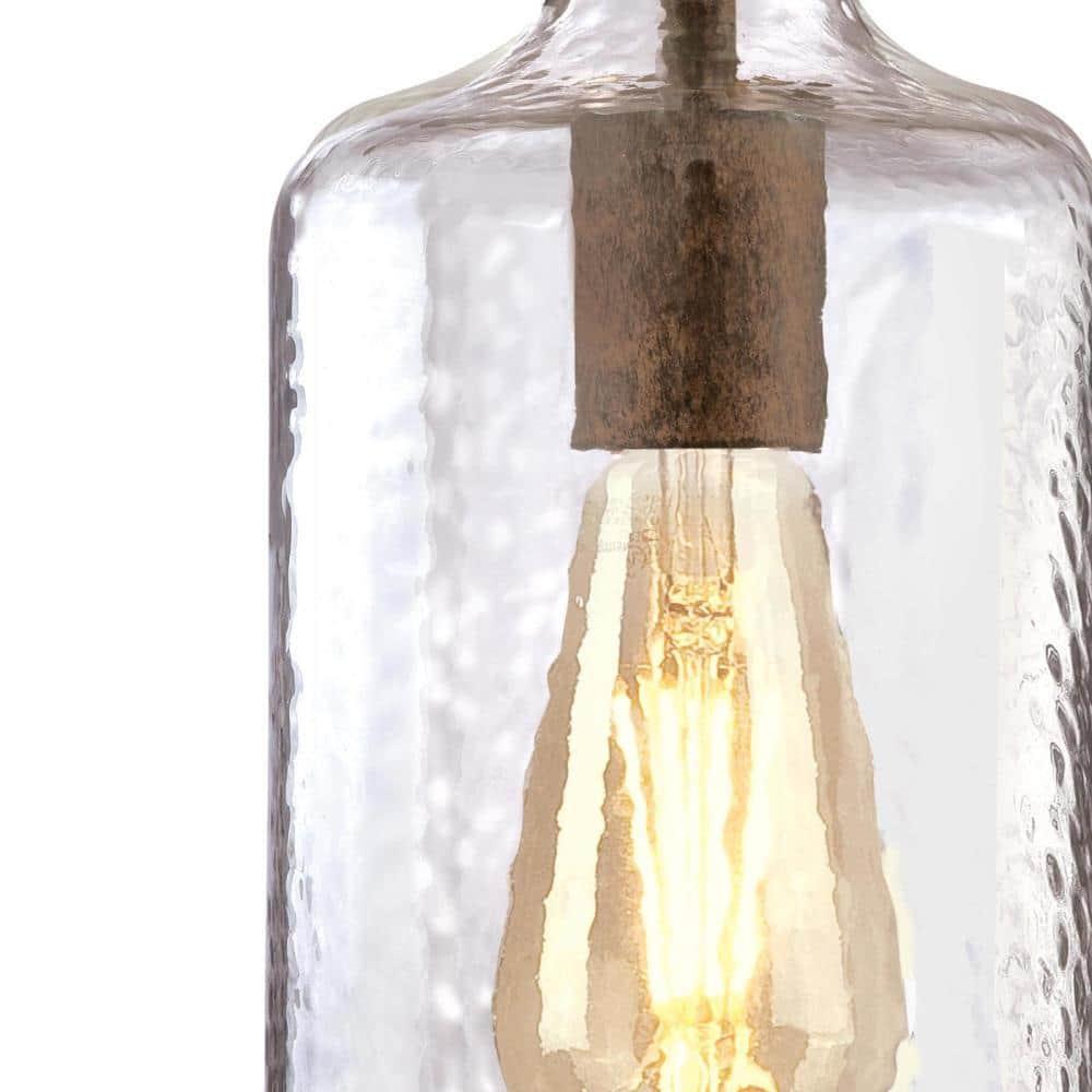 Mini Pendant with Clear Textured Glass - Barnwood