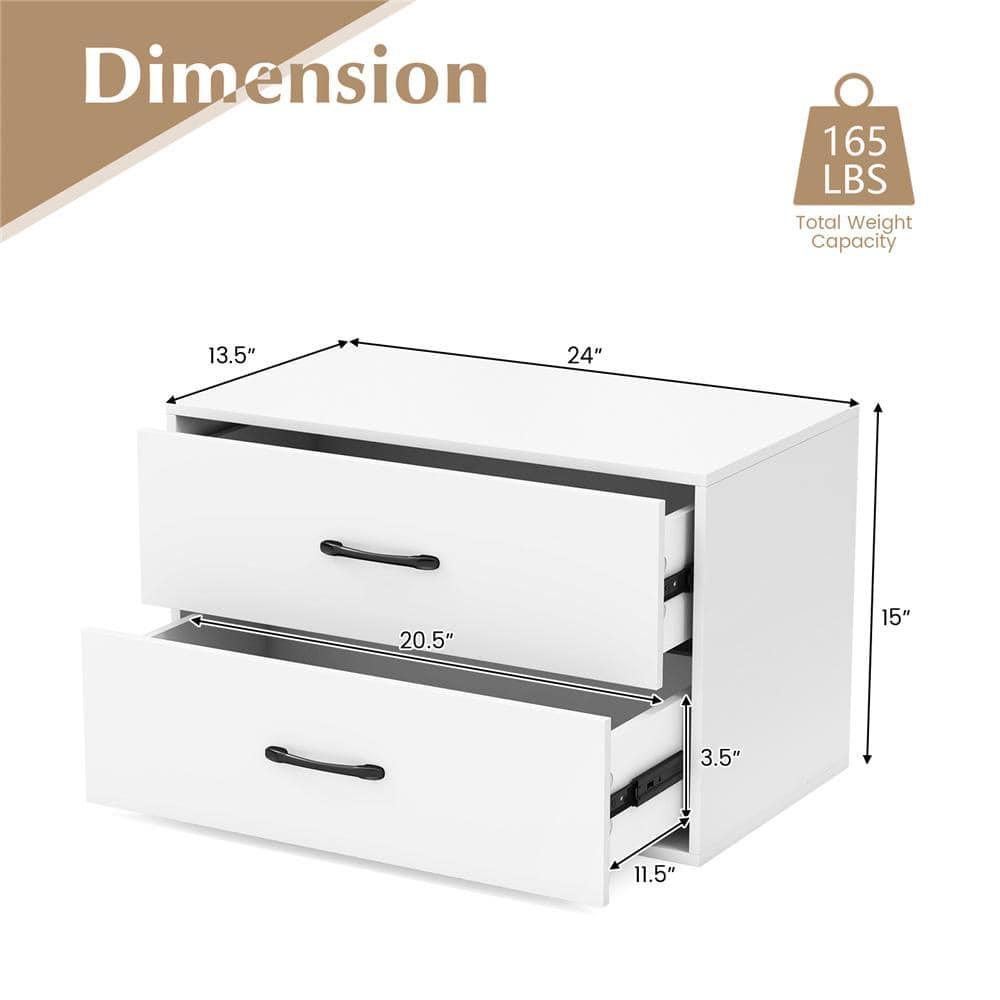 LOKO 2-Drawer Stackable Dresser, Lateral File Cabinet with Metal Handle, Horizontal Storage Cabinet with Anti-Topping Kits, Stacking Drawer Chest for Living Room, Study, Office (1, White)