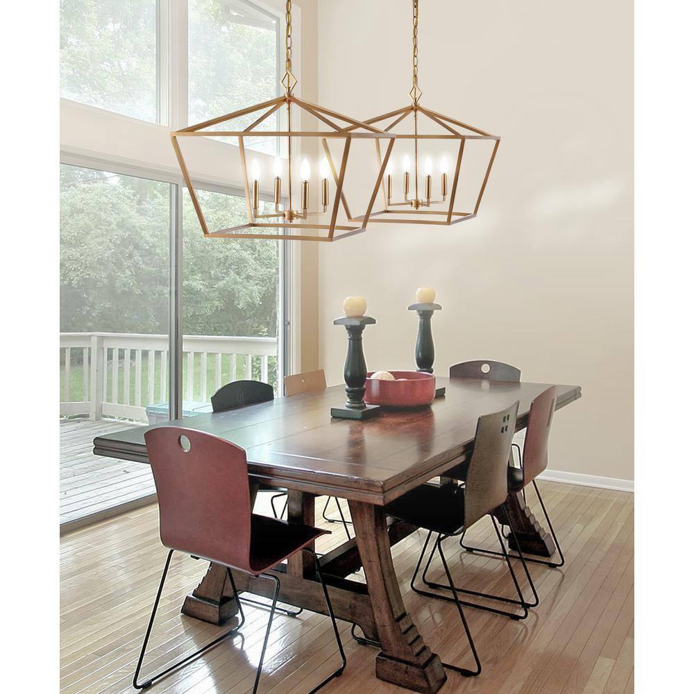 Gatsby 23" 4-Light Adjustable Iron Rustic Glam LED Pendant, Gold