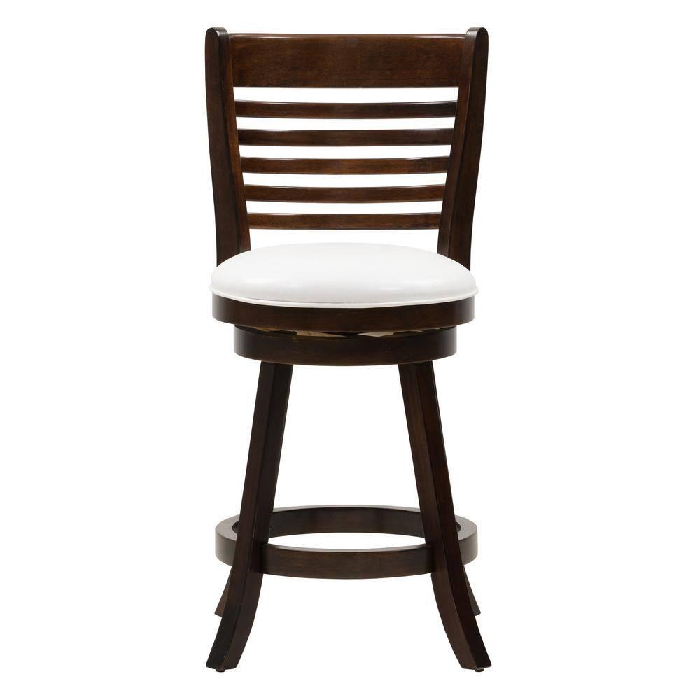 Set of 2 Woodgrove Counter Height Barstools with Slat Backrest Dark Cappuccino White - CorLiving: Faux Leather, Swivels, Rubberwood Legs