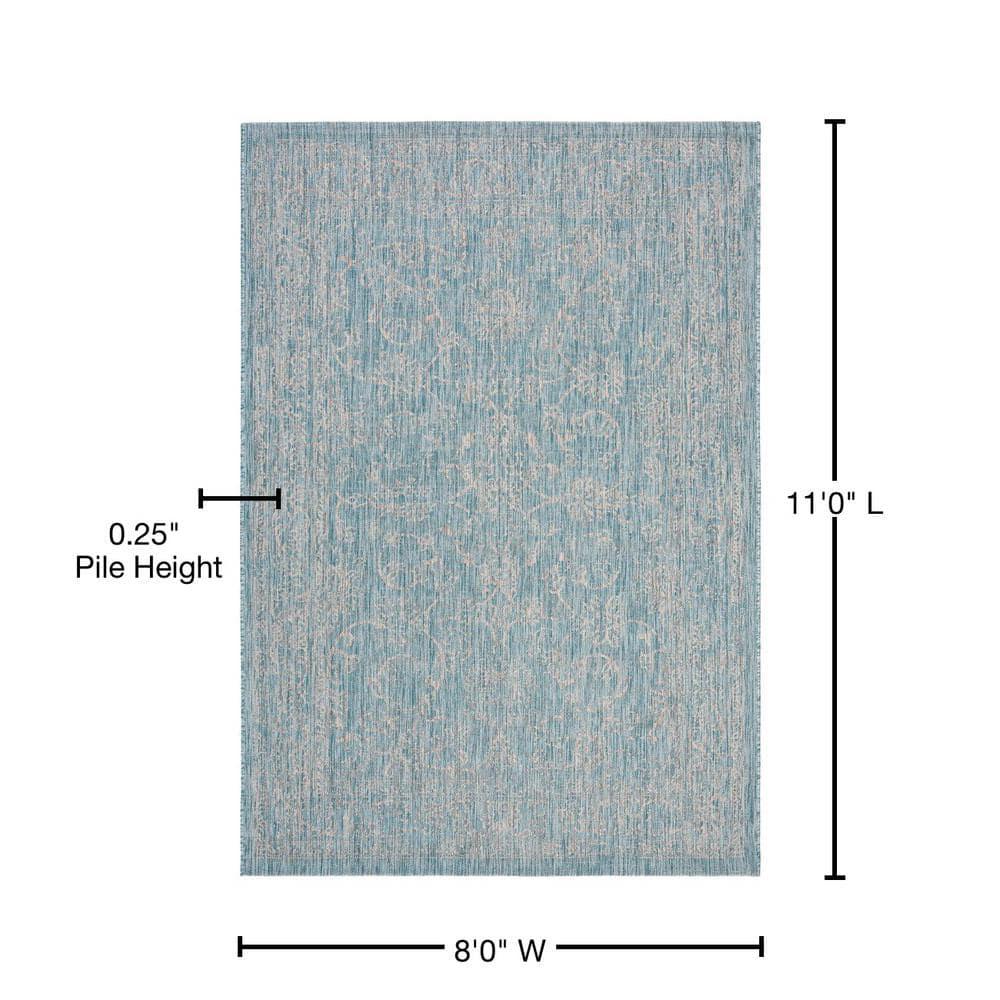 Courtyard CY8680 Power Loomed Indoor and Outdoor Area Rug - Aqua/Grey - 8'x11' - Safavieh