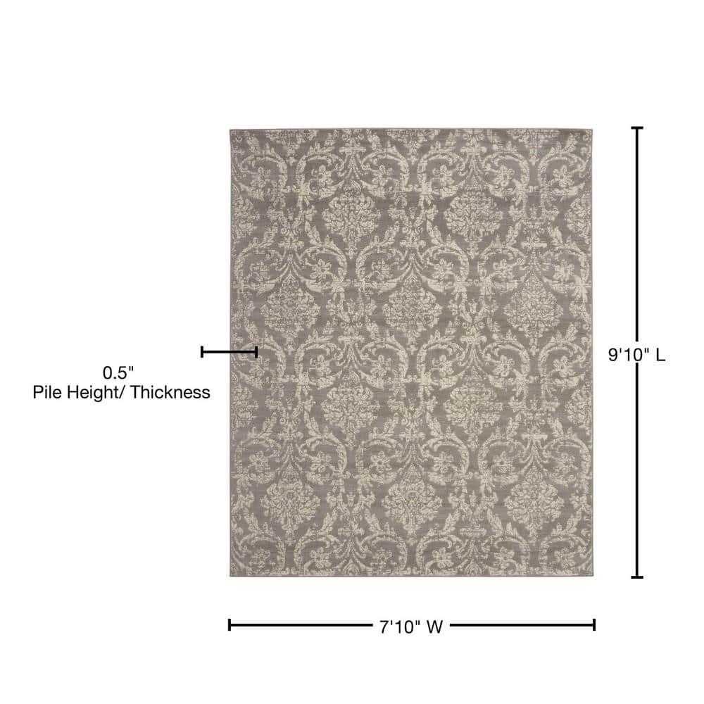Nourison Jubilant 7'10" x 9'10" (8' x 10') Grey Area Rug Farmhouse Vintage Damask by Nourison