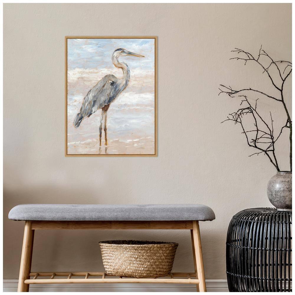 Amanti Art 18"x24" Beach Heron I by Ethan Harper Framed Canvas Wall Art Print: Hand-Stretched, Modern Decor, Polystyrene Frame