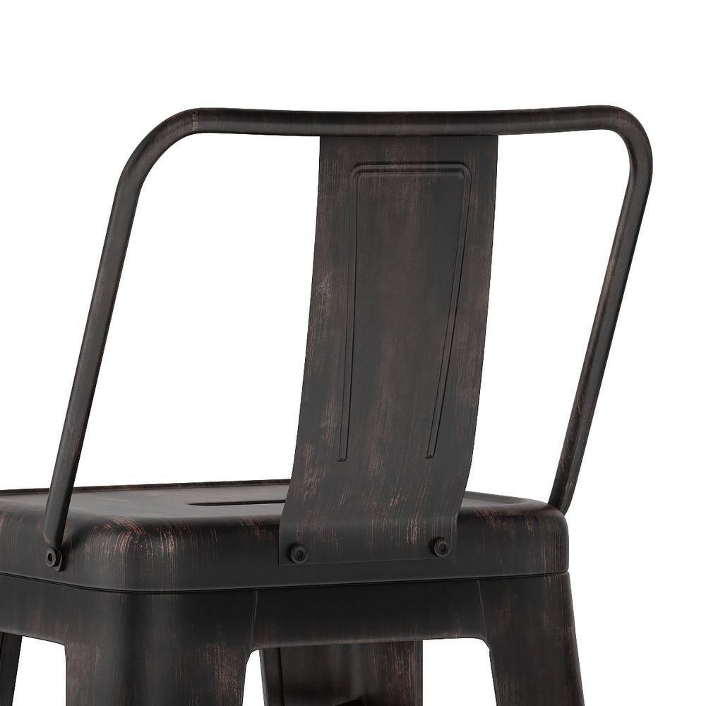 Simpli Home Rayne 30" Metal Bar Stool in Distressed Black (Set of 2)