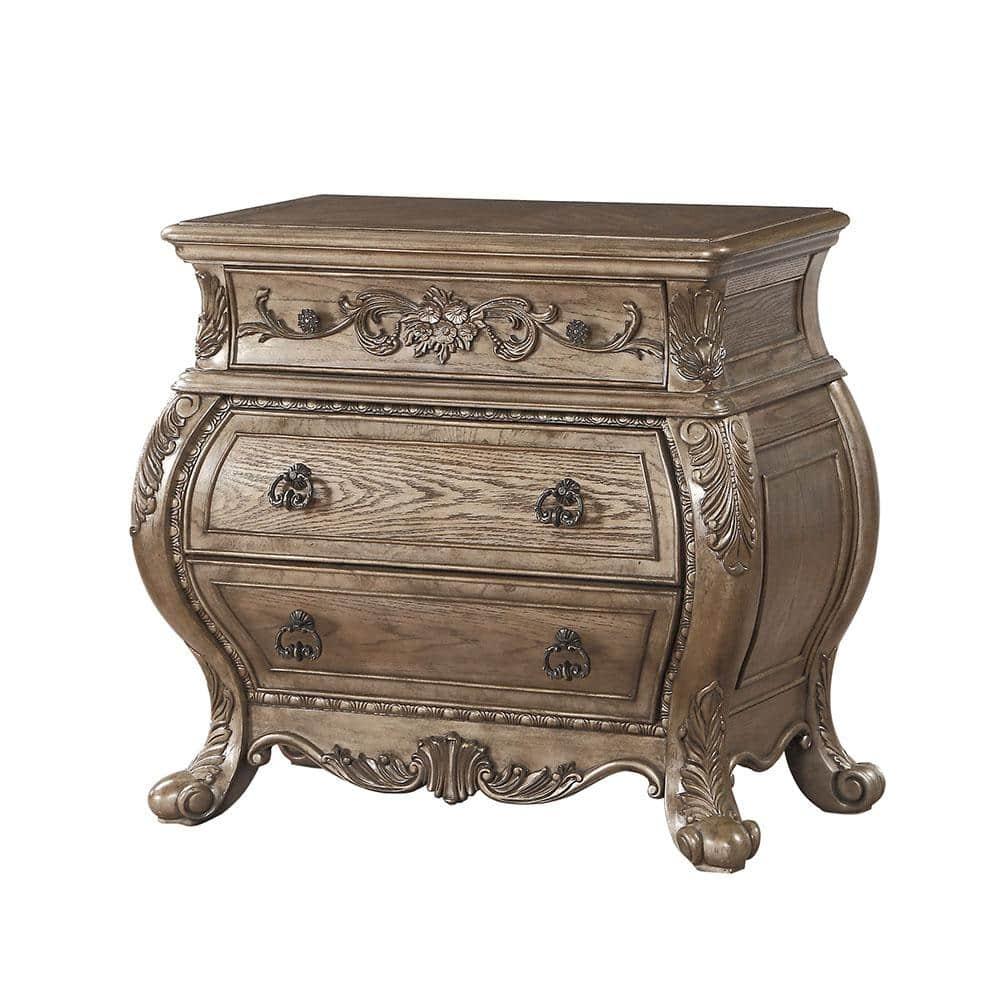 38" Ragenardus Nightstand Vintage Oak - Acme Furniture: 3 Drawers, Scrolled Legs, No Assembly Required