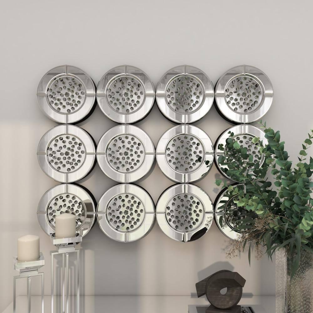 DecMode 39" x 29" Silver Wall Mirror with Floating Crystals