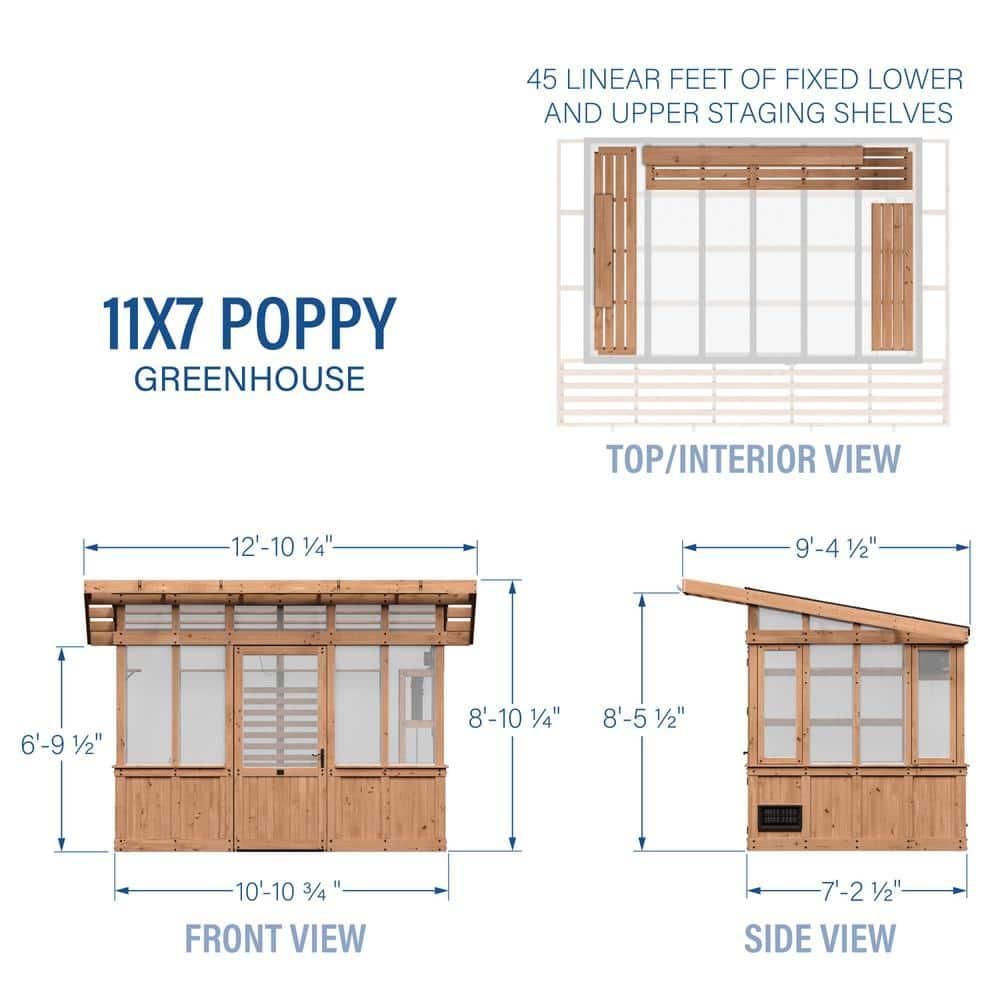 Backyard Discovery Poppy 11'x7' Cedar Wood and Polycarbonate Greenhouse Kit, PowerPort