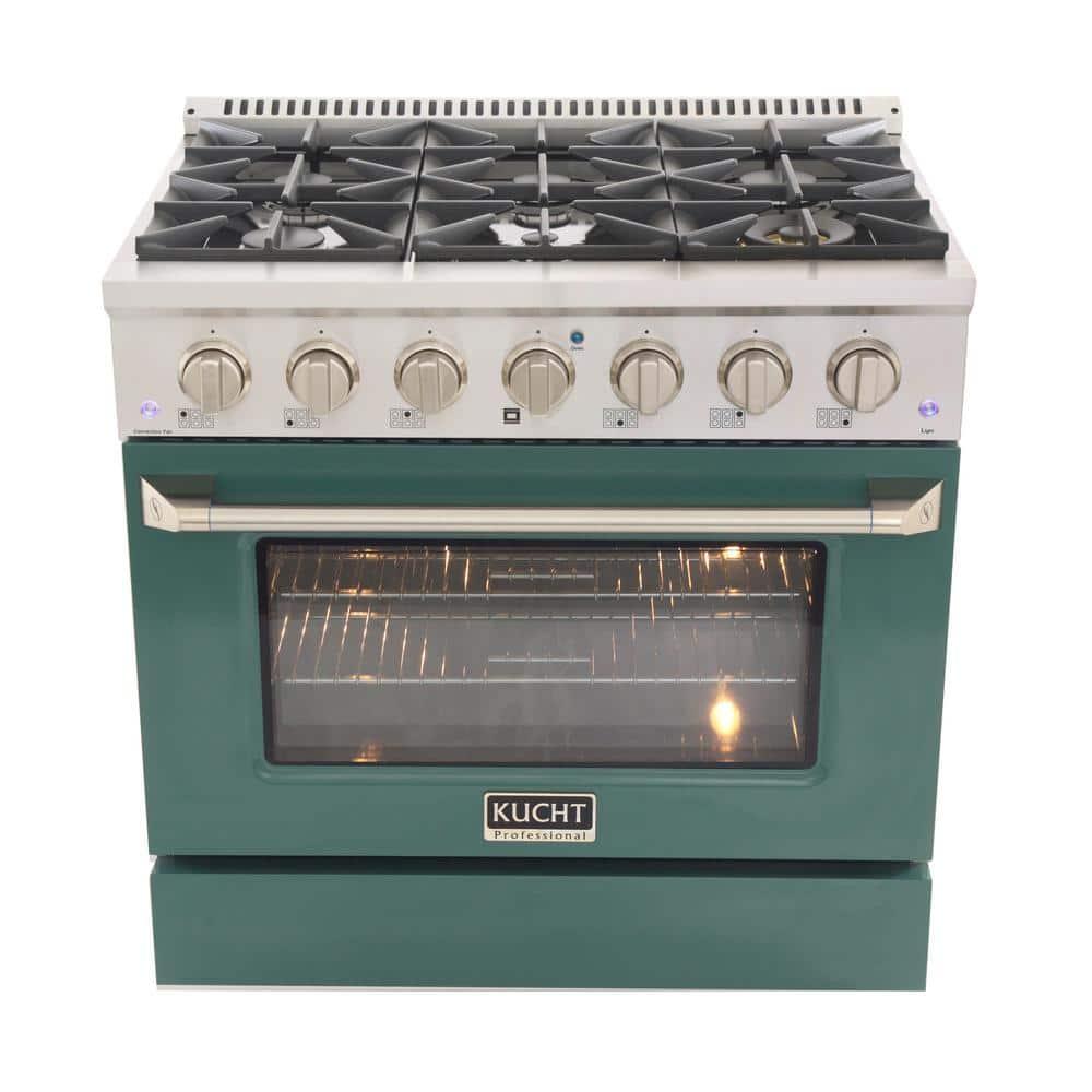 36 in. 5.2 cu. ft Dual Fuel Range for Natural Gas Sealed Burners in Green.