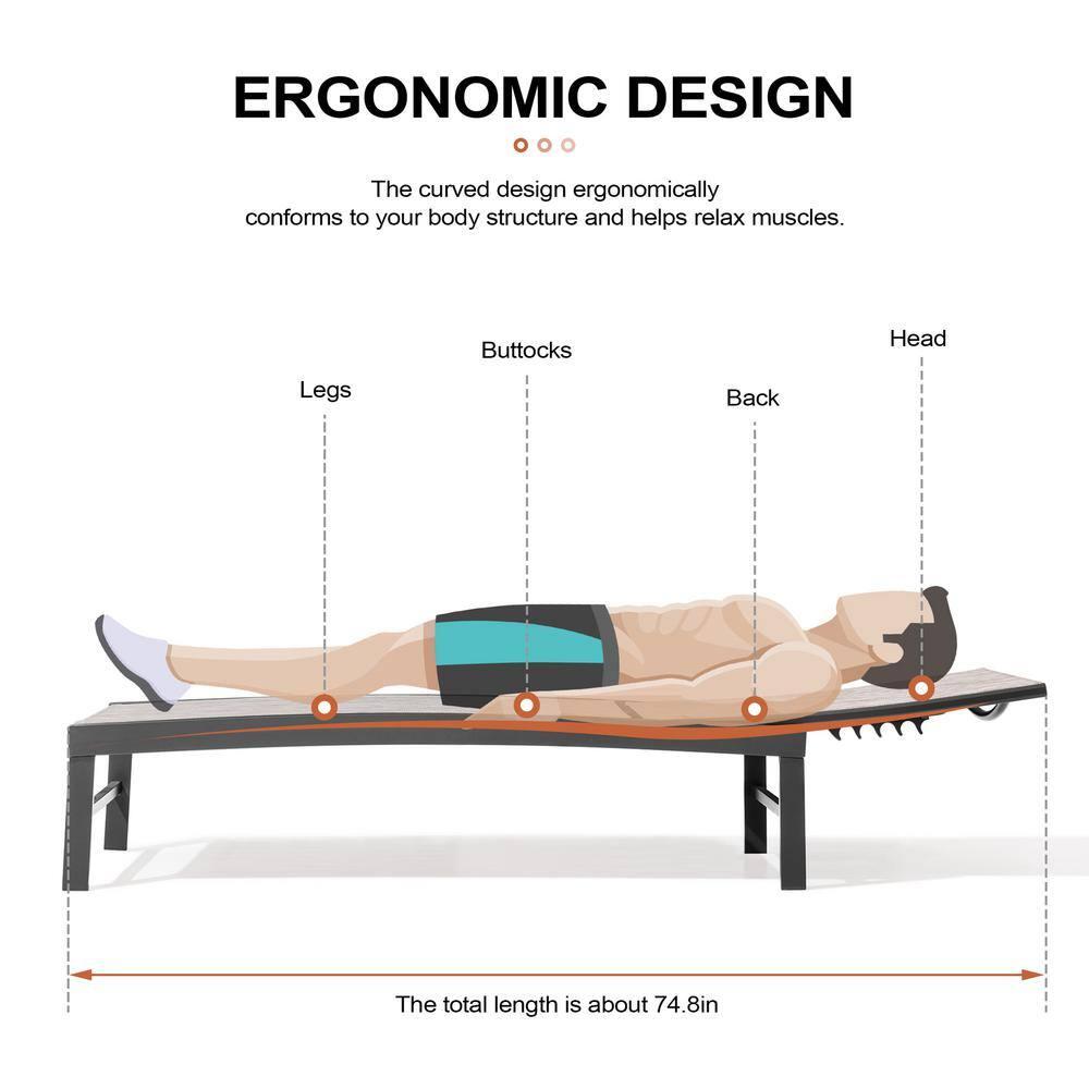 Crestlive Products Outdoor Aluminum Textilene Chaise Lounge Chairs and Table Set of 3 Earth Fabric, Dark Grey Frame