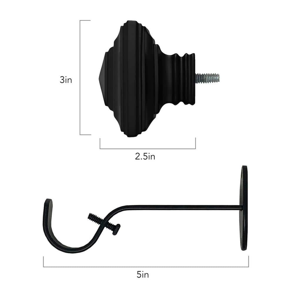 Florence 1" Window Drapery Single Curtain Rod with Stacked Square Finial - 28"-48" - Black - Elrene Home Fashions