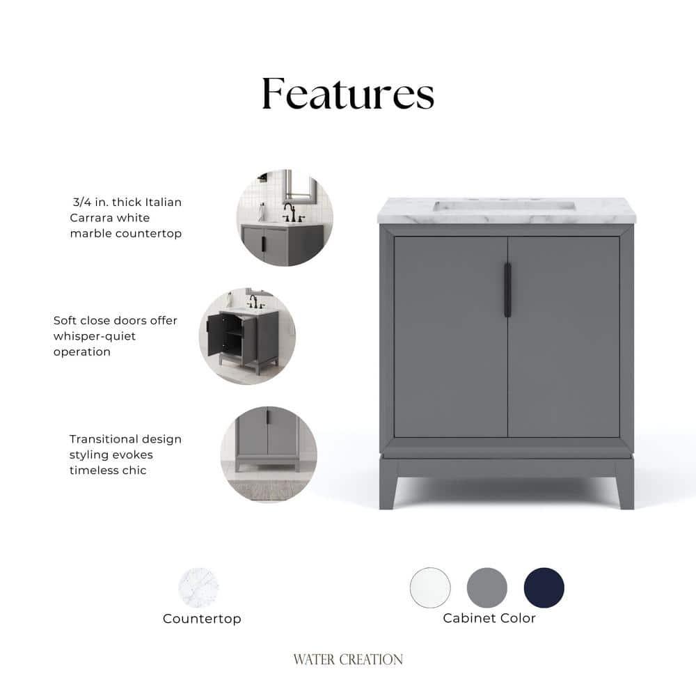 Elizabeth 30" Cashmere Grey Single Bathroom Vanity with Carrara Marble Top