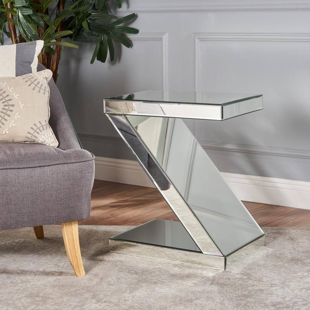 Noble House Zeke Z Shaped Mirror Side Table, Mirror