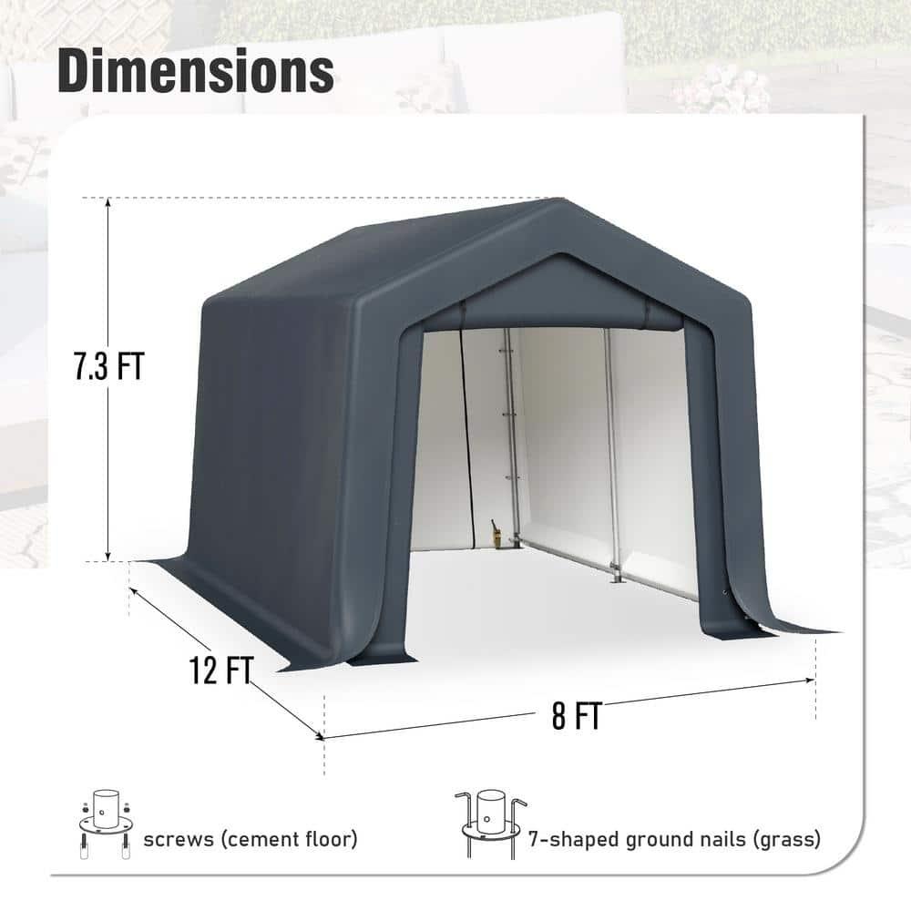 Alpha Joy 8 x 12 x 7.3ft Outdoor Storage Shed Heavy Duty Portable Carport Canopy Shelter, for Bike, Motorcycle, Garden Storage