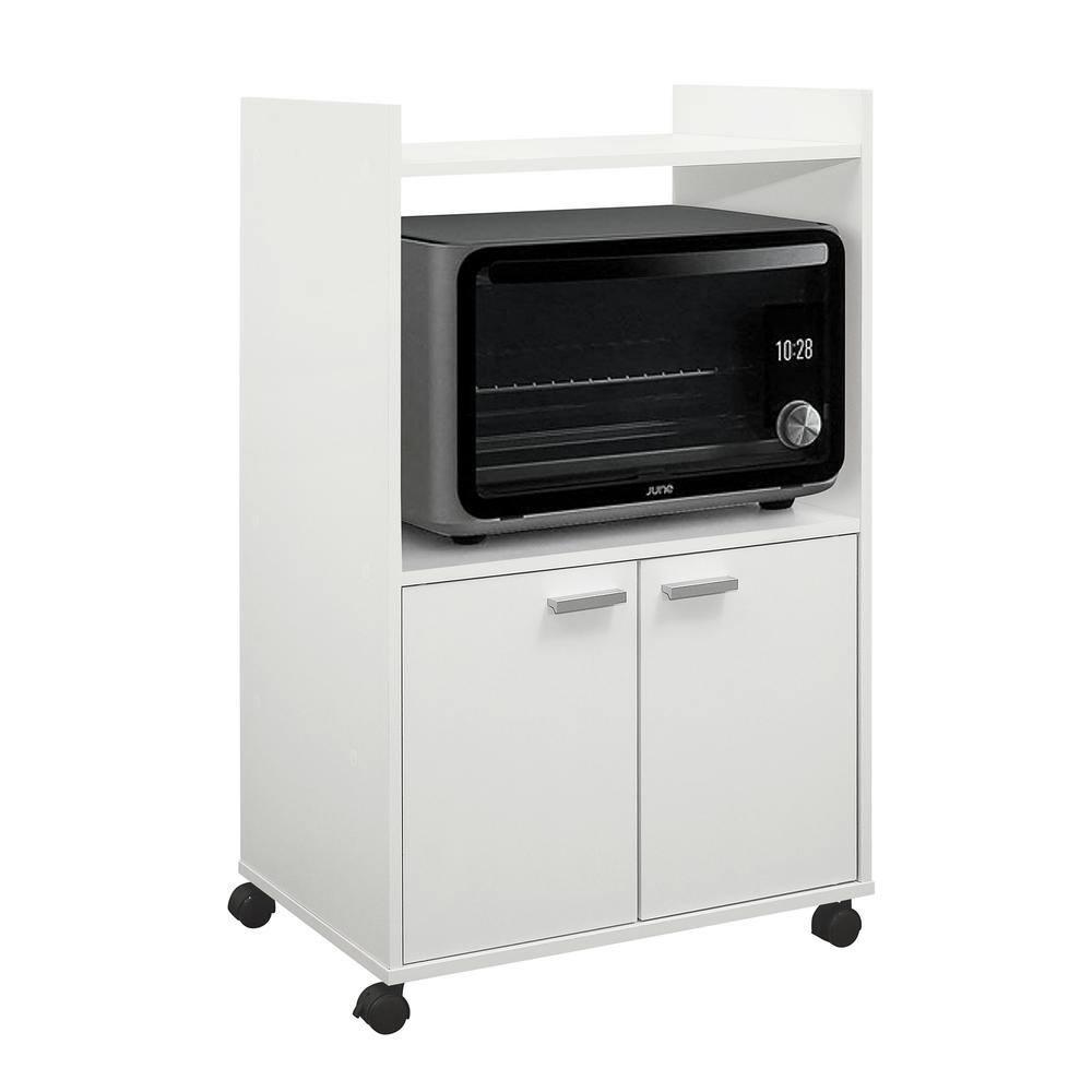 Kings Brand Furniture  Ayla 2-Door Kitchen Microwave Cart with Shelfs for Storage, White