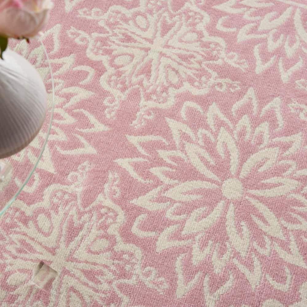 Nourison Jubilant Geometric Floral Ivory/Pink 5'3" x 7'3" Area Rug, (5' x 7')