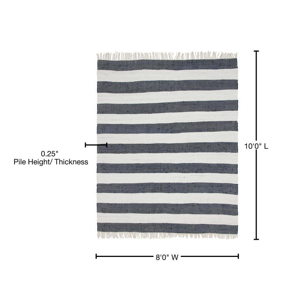Unique Loom Chindi Rag Collection Area Rug - Striped (8'  x 10' Rectangle Navy Blue/Ivory)