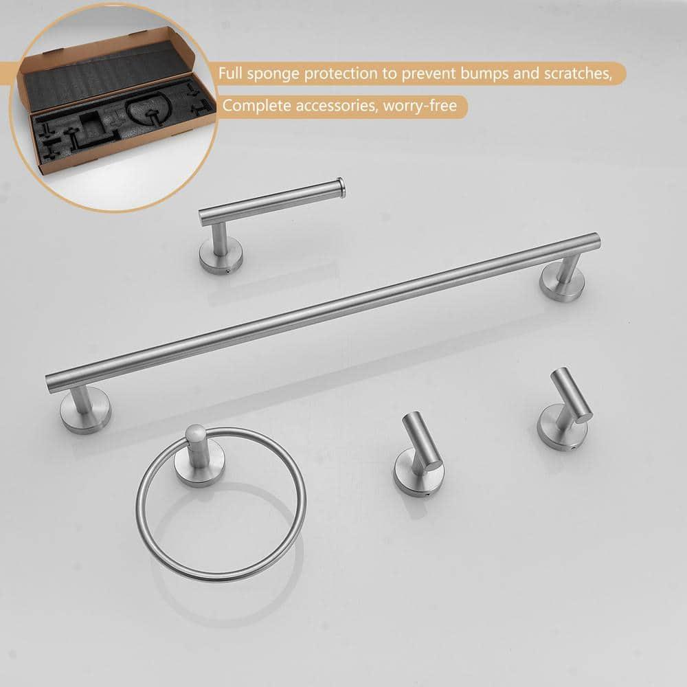 5-Piece Bathroom Hardware Set Matte Black Accessories Include 24-Inch Towel Bar, Towel Ring, Toilet Paper Holder and Robe Hooks Stainless Steel Wall Mounted Towel Hanger