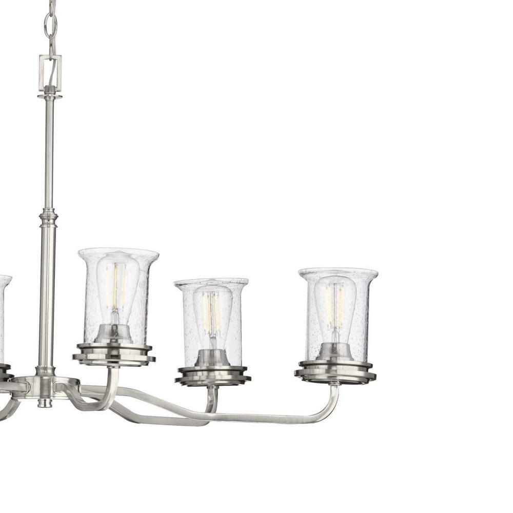 Progress Lighting Winslett 6-Light Chandelier, Brushed Nickel, Seeded Glass Shades