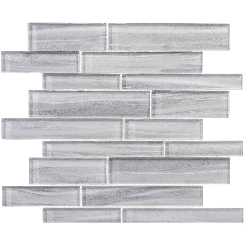 SAMPLE-Hoem Avodo Gray Wood Look Brick Joint Polished Glass Mosaic Wall and Floor Tile