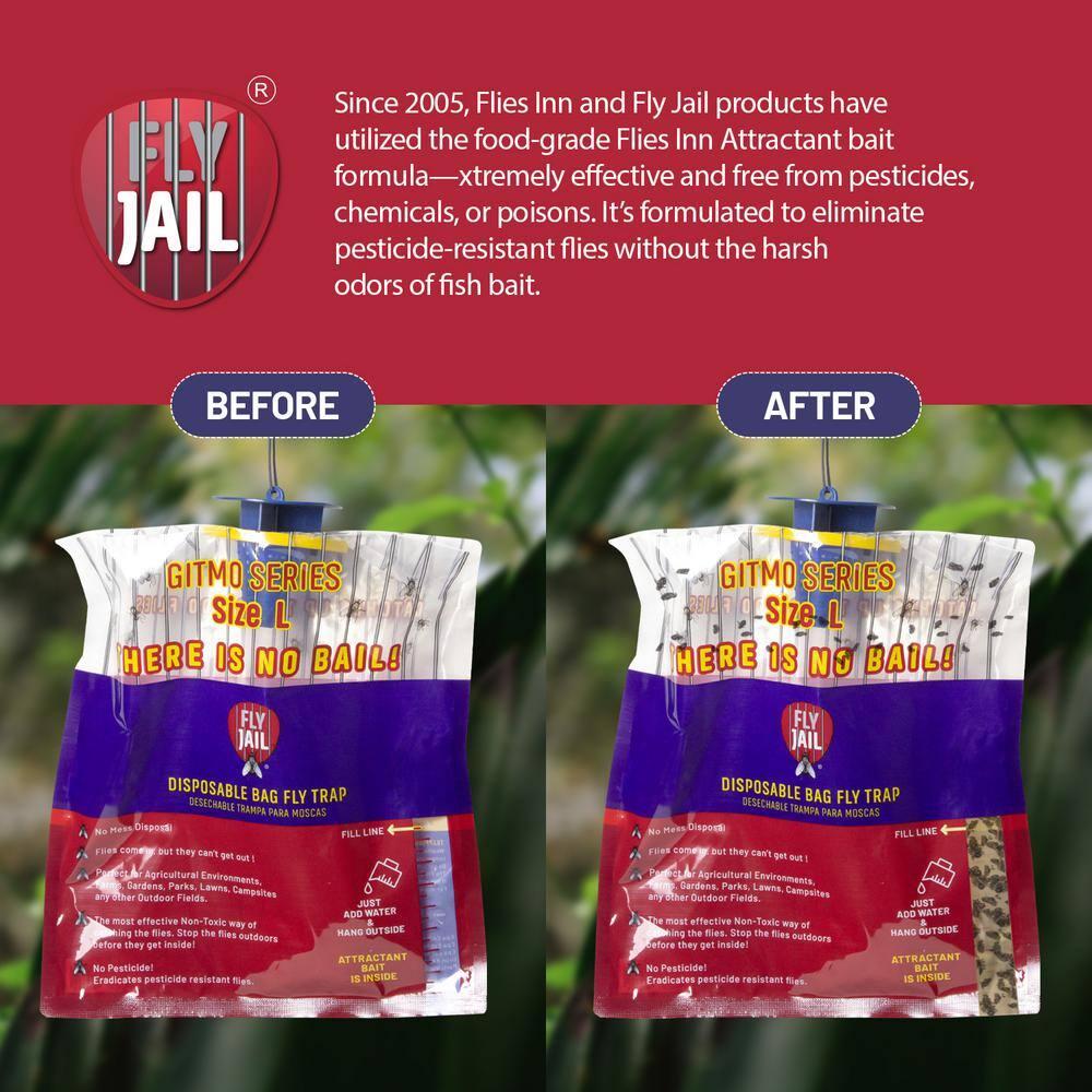 FLY JAIL Large Bags Disposable Outdoor Fly Trap Pre-Baited High-Capacity Fly Catcher 2 Pack